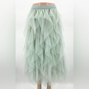 NEW Pastel Green Layered Mesh Ethereal Fairycore Tutu Midi Skirt Size Large